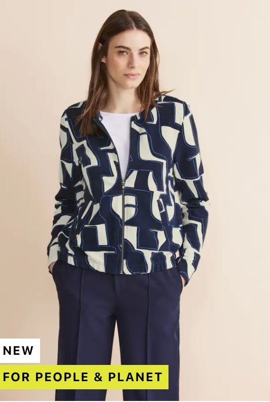 321034- Navy Printed Structure Jacket- Street One