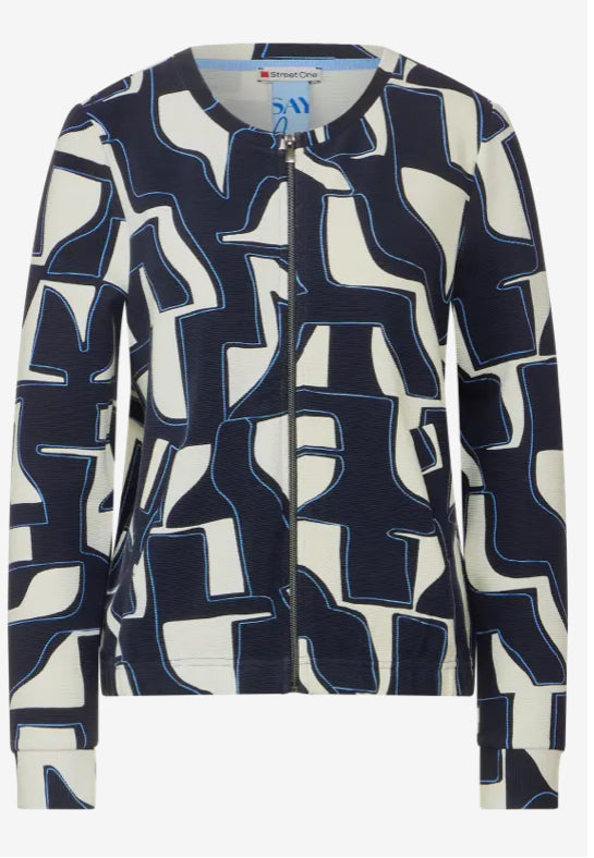 321034- Navy Printed Structure Jacket- Street One