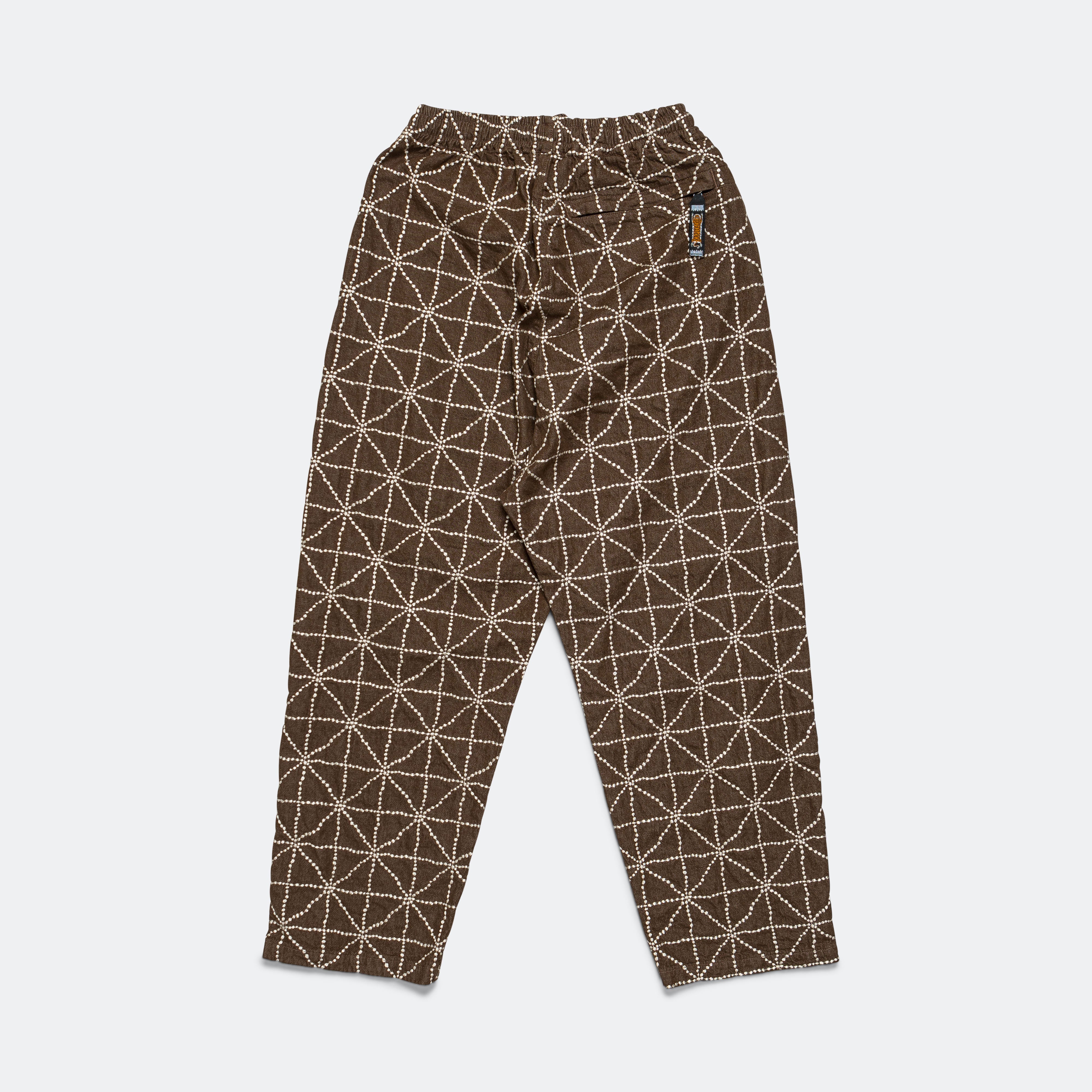 8oz Color Denim FOLK-DOJO Embroidery EASY Pants - Brown