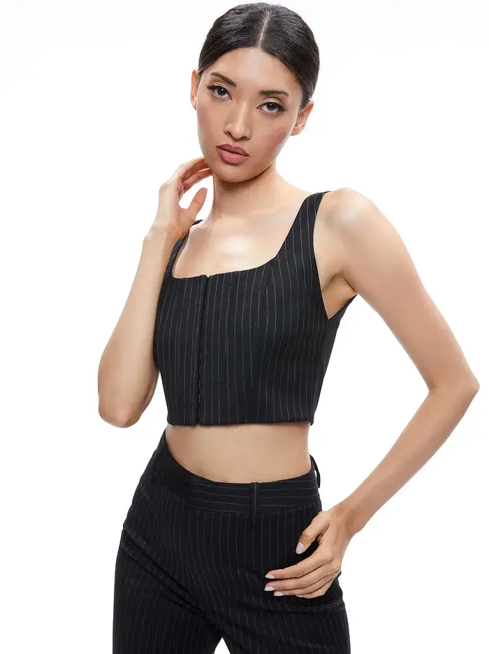 Alice + Olivia - Breslin Corset Top - Black Pinstripe