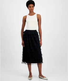 And Now This Women's Tulle Ruffle Midi Skirt