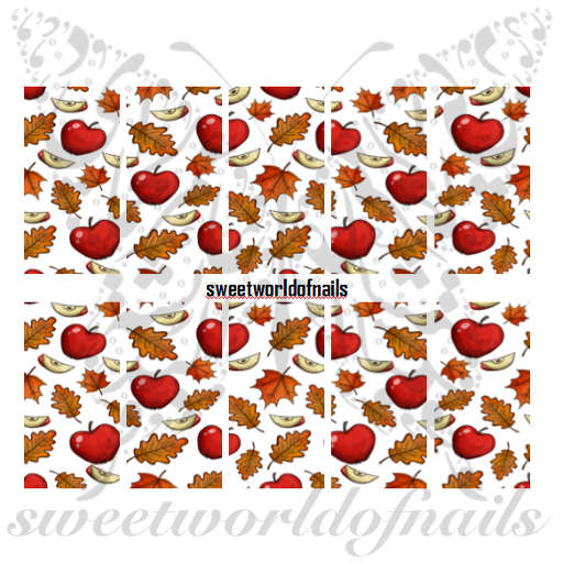 Autumn Nail Art Leaves and Apples Water Full Wraps