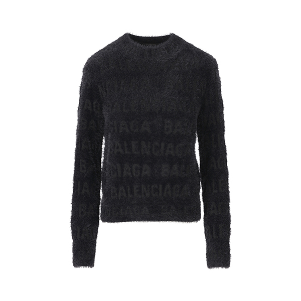 BALENCIAGA  |Women's Bal Horizontal Allover Furry Fitted Sweater in Black