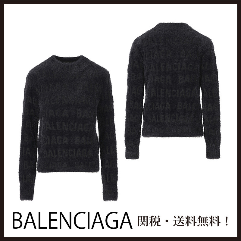 BALENCIAGA  |Women's Bal Horizontal Allover Furry Fitted Sweater in Black