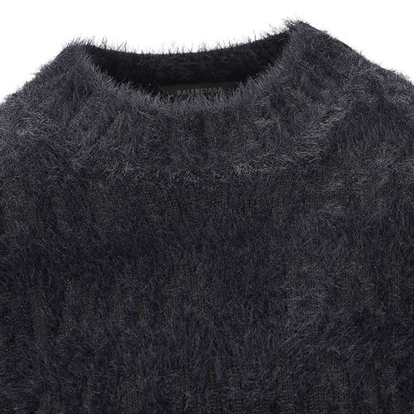 BALENCIAGA  |Women's Bal Horizontal Allover Furry Fitted Sweater in Black