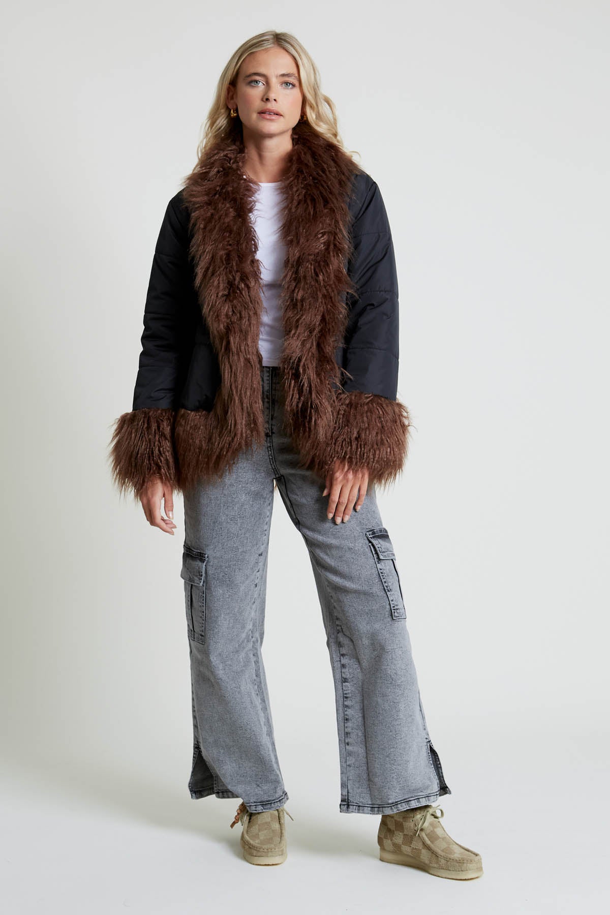 BEATRI COCOON PUFFER WITH FAUX FUR TRIM