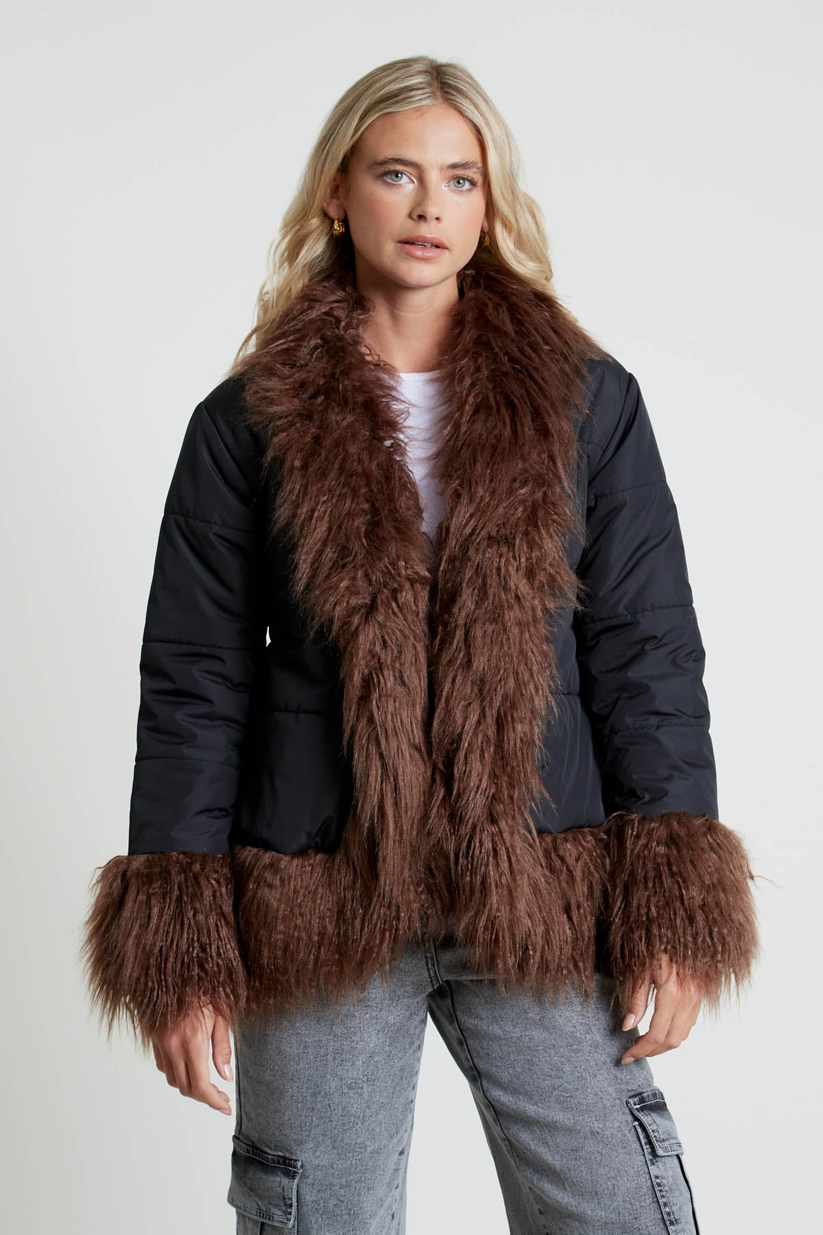 BEATRI COCOON PUFFER WITH FAUX FUR TRIM