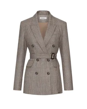 Belted Double-Breasted Blazer - Houndstooth