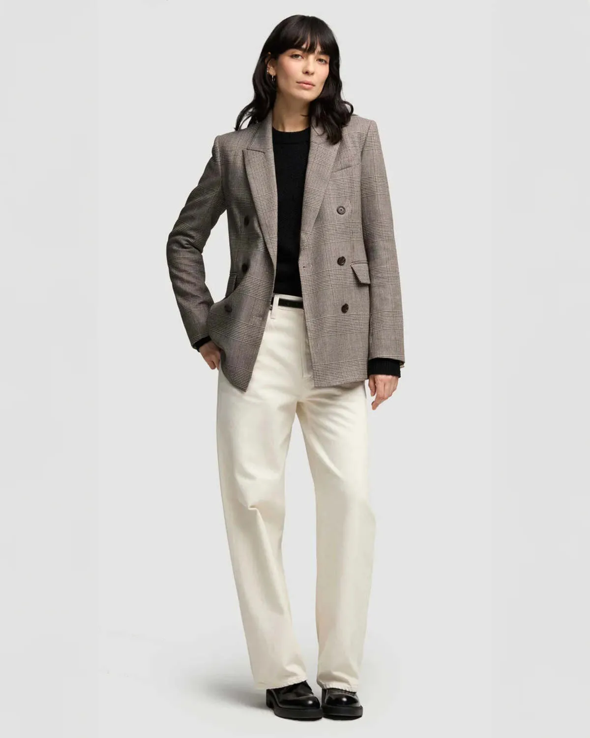 Belted Double-Breasted Blazer - Houndstooth