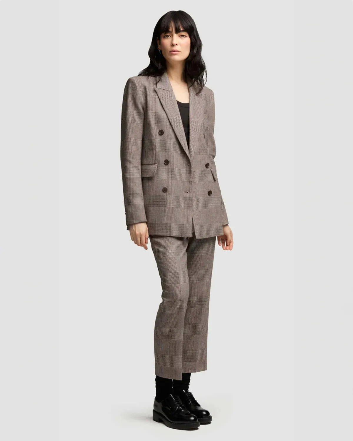 Belted Double-Breasted Blazer - Houndstooth