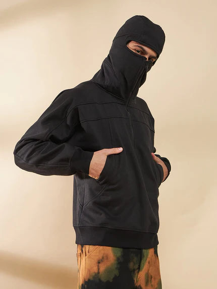 black baggy smugglers hooded sweatshirt