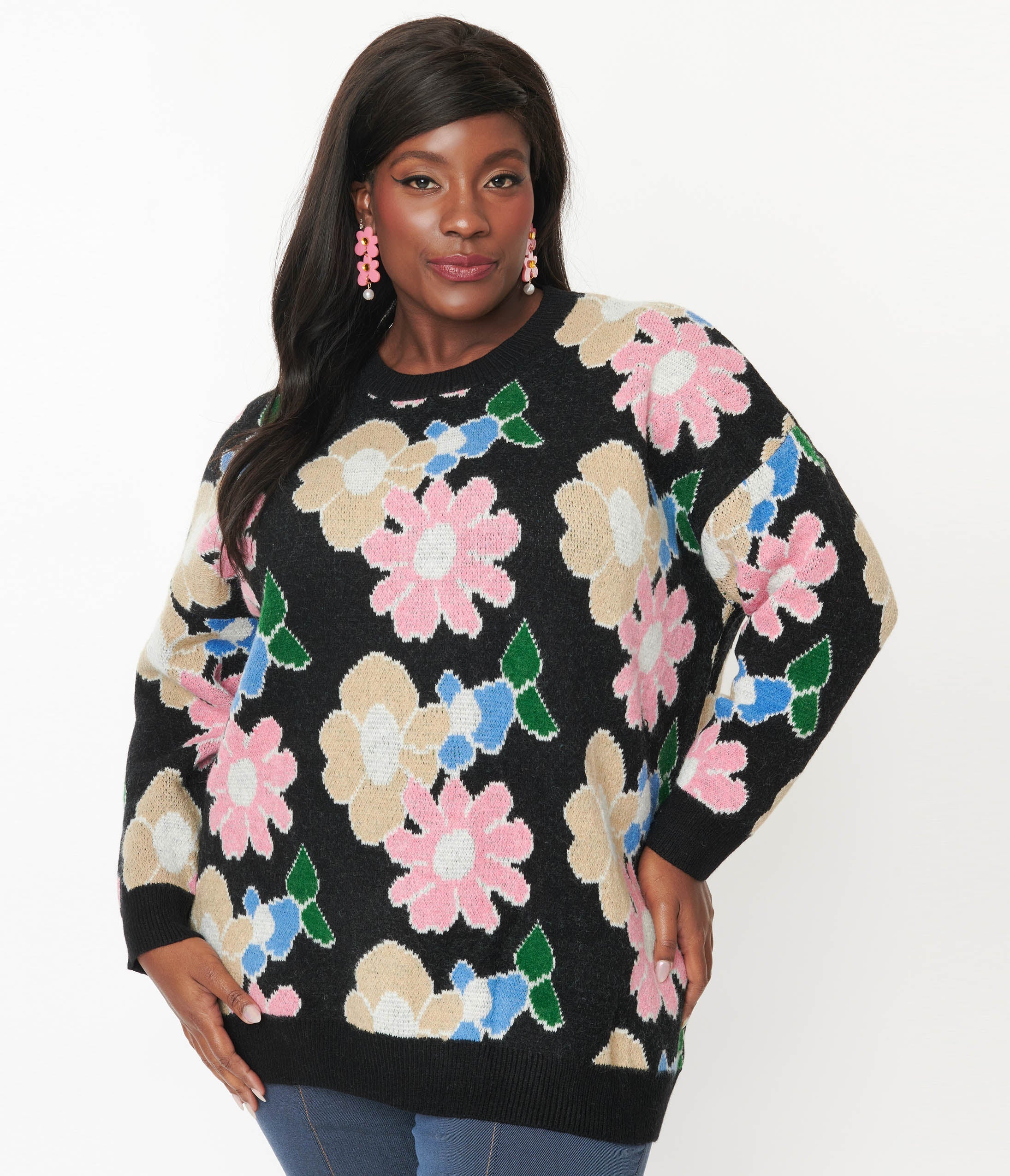 Black Floral Pullover Sweater