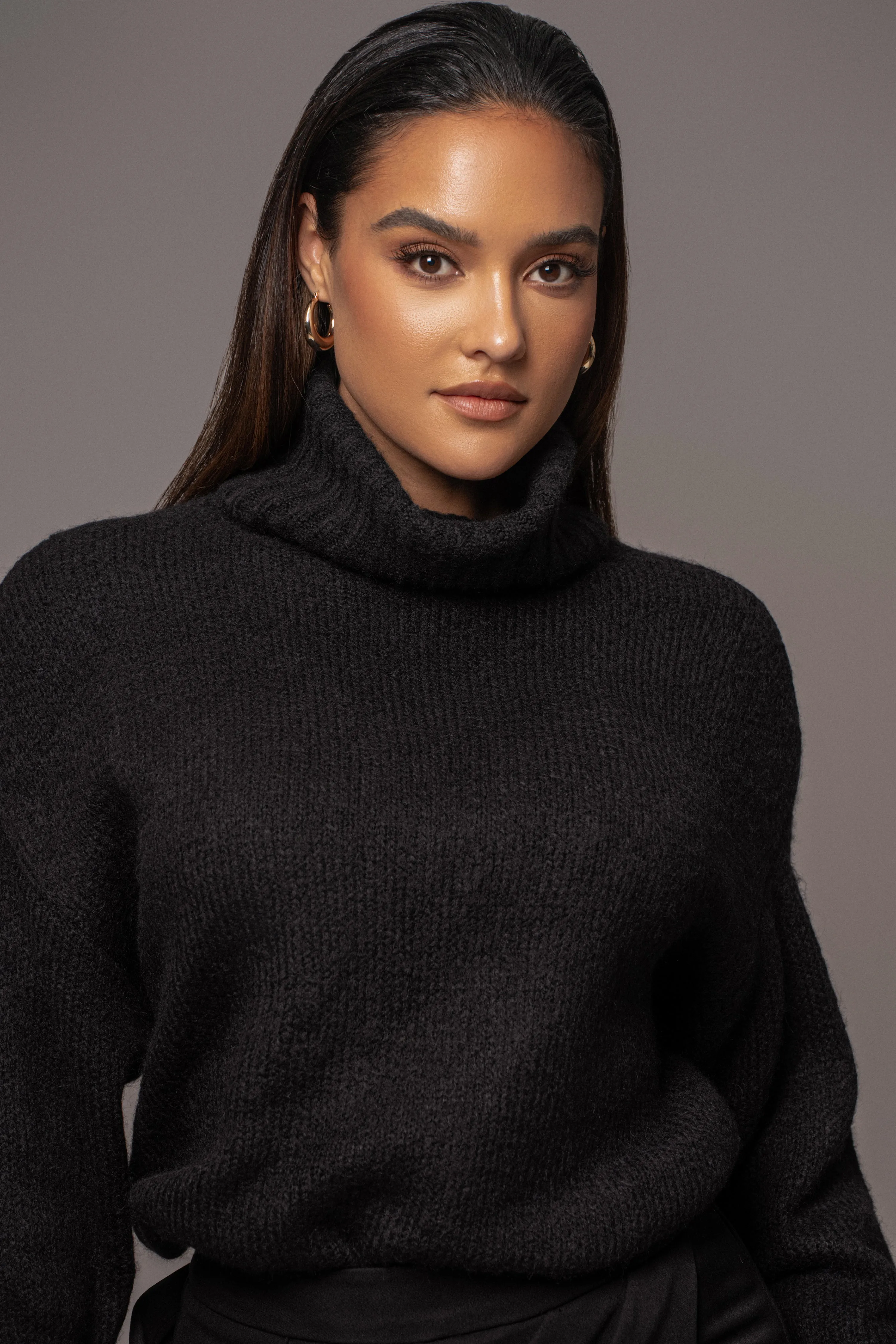 Black New Beginnings Oversized Turtleneck