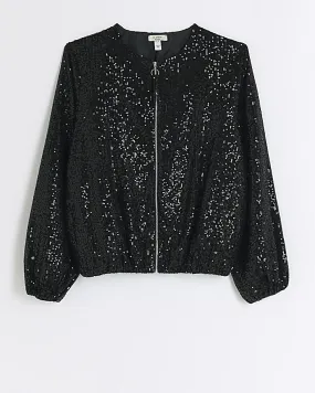 Black sequin bomber jacket