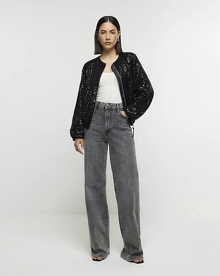 Black sequin bomber jacket