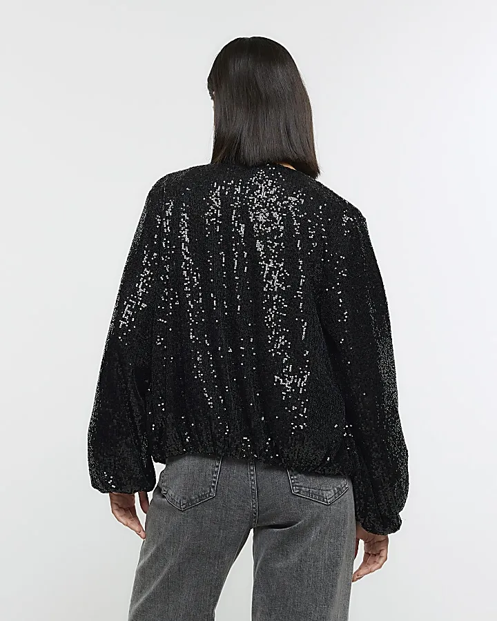 Black sequin bomber jacket