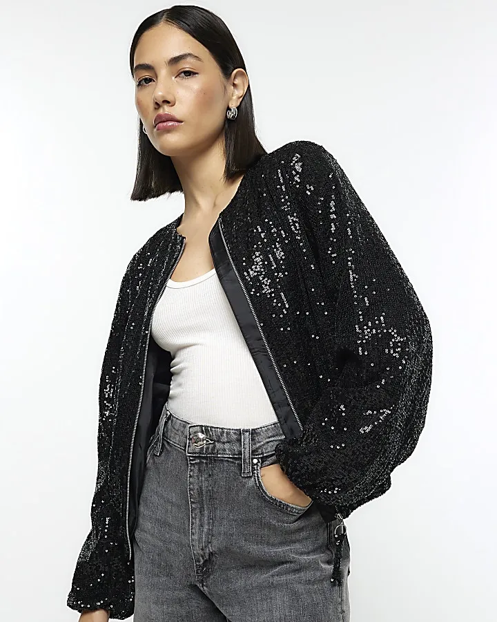 Black sequin bomber jacket