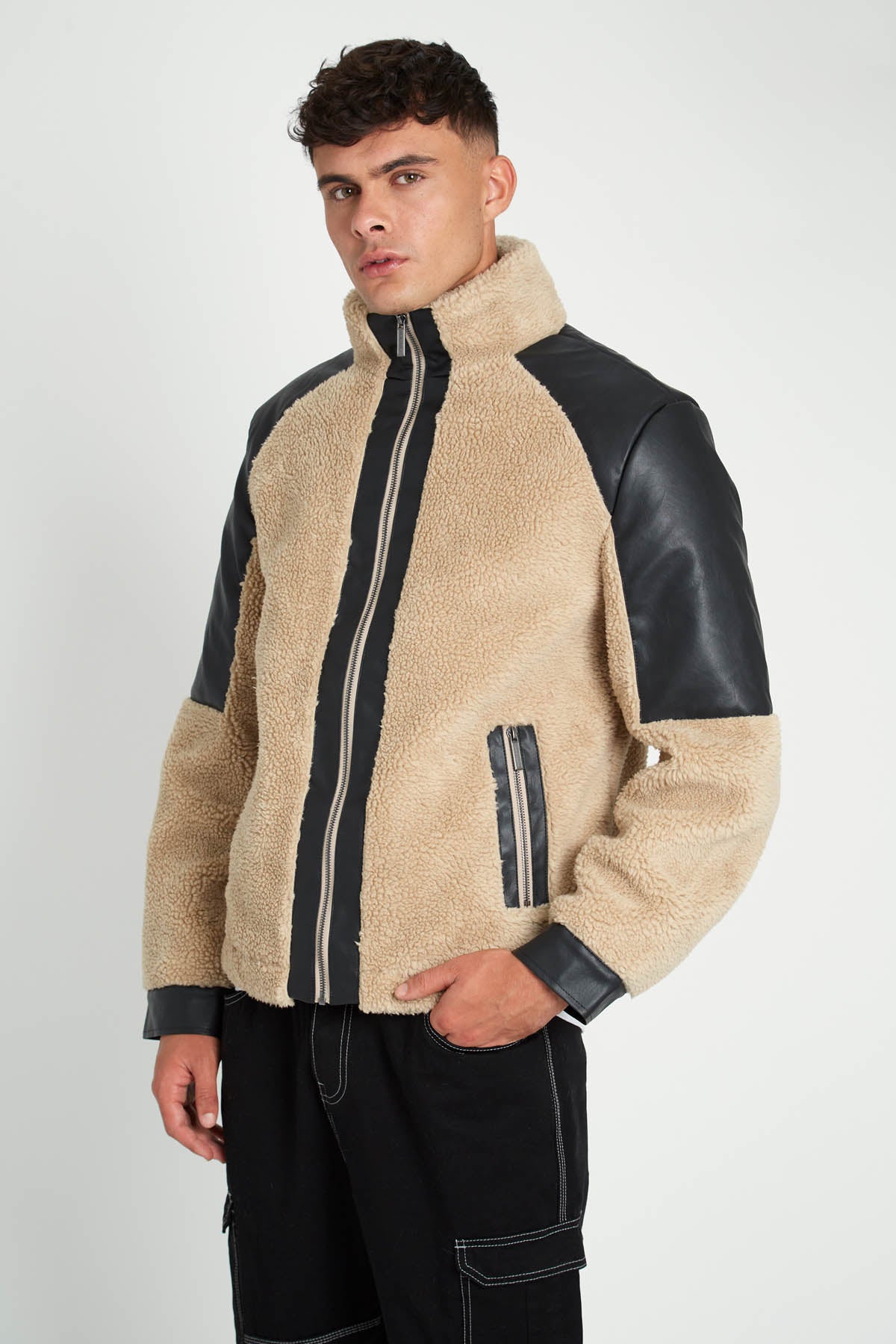 BLAKE SHERPA JACKET WITH VEGAN LEATHER TRIM