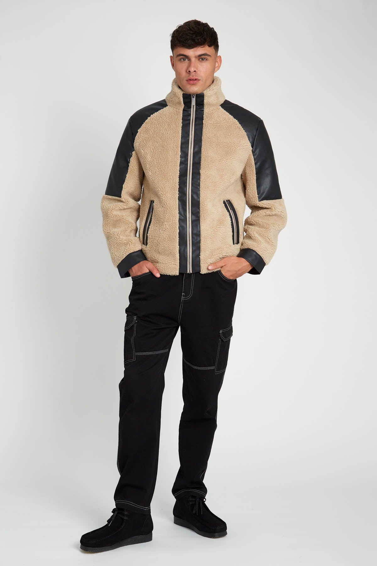 BLAKE SHERPA JACKET WITH VEGAN LEATHER TRIM