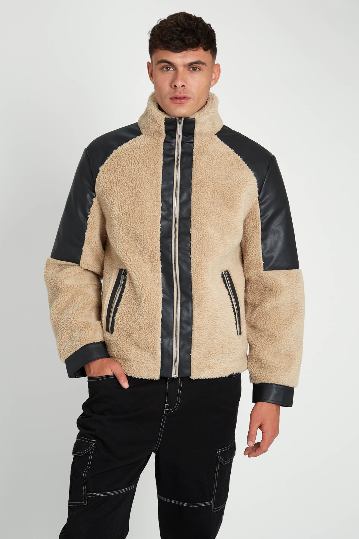 BLAKE SHERPA JACKET WITH VEGAN LEATHER TRIM