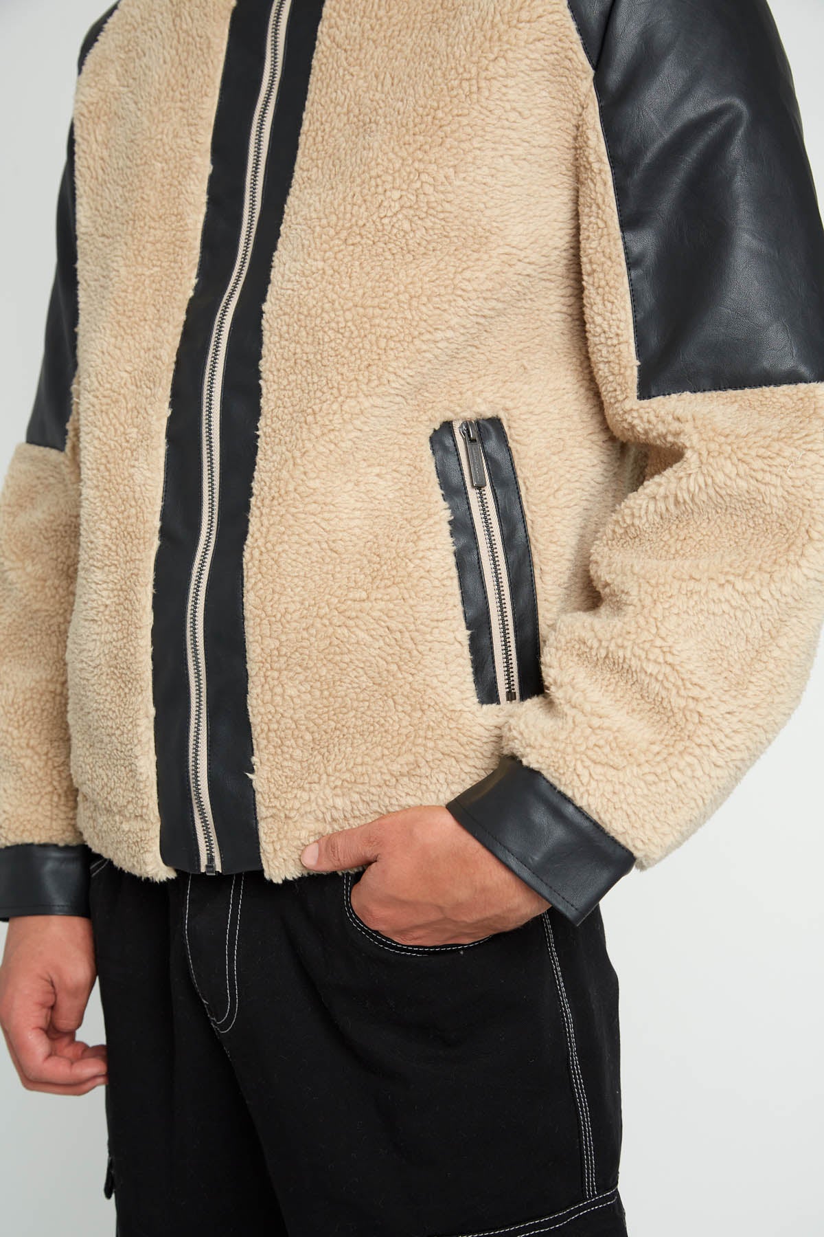 BLAKE SHERPA JACKET WITH VEGAN LEATHER TRIM