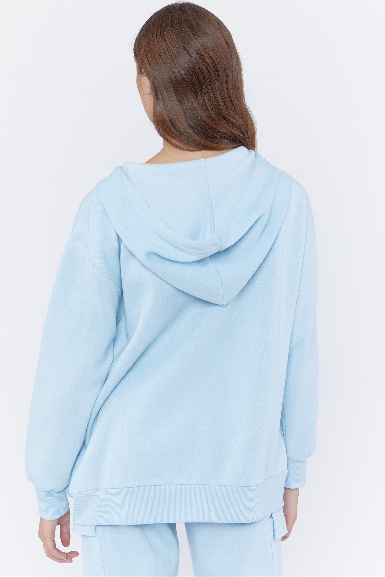 Blue Oversized Zip-Up Fleece Hoodie