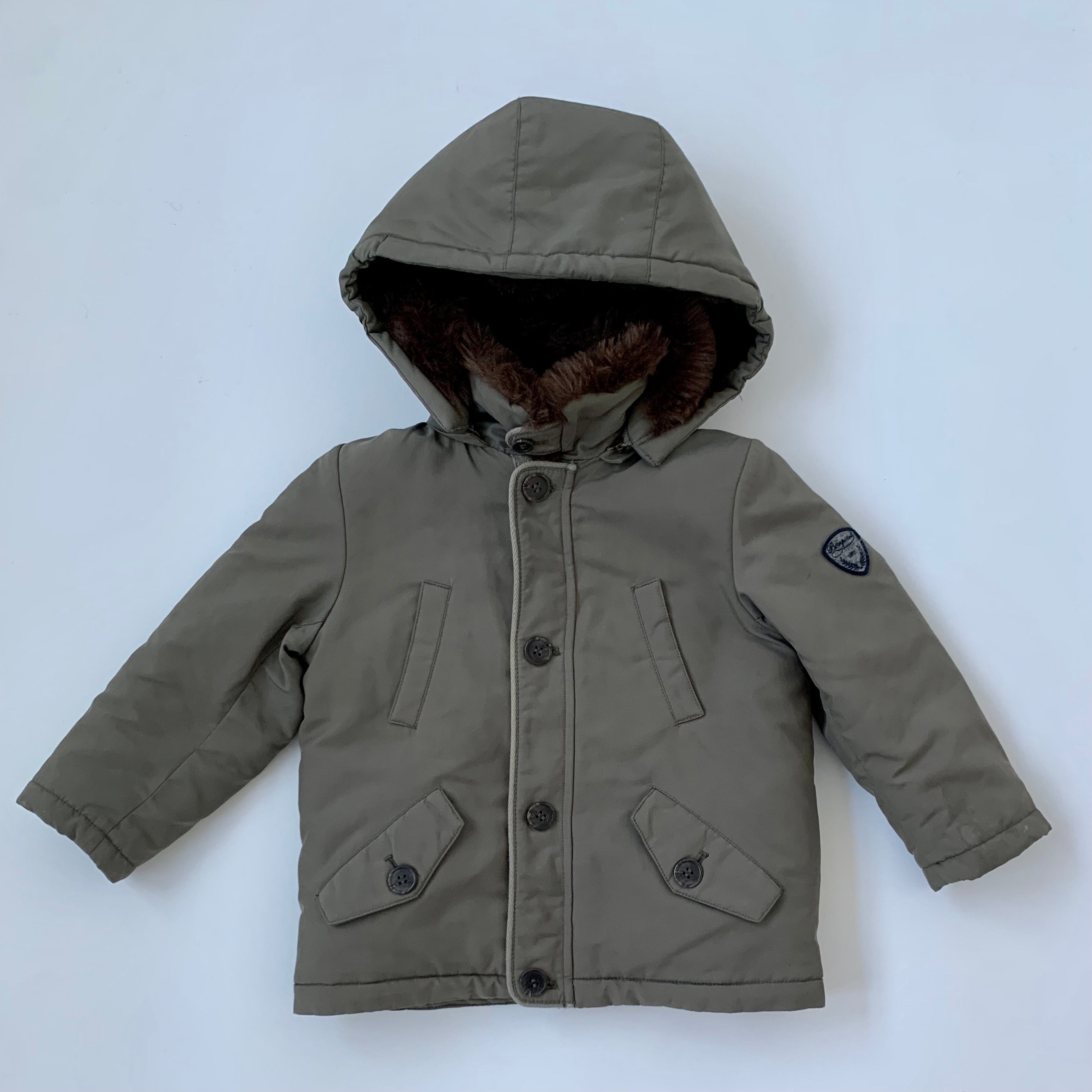 Bonpoint Khaki Padded Coat With Faux Fur Lining: 4 Years