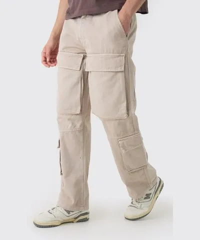 boohoo Mens Relaxed Heavyweight Twill Acid Washed Cargo Pants