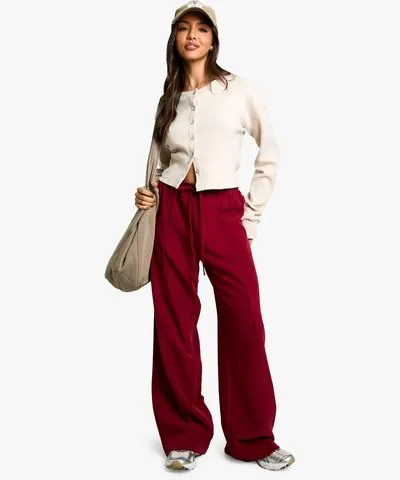 boohoo Womens Elasticated Drawstring Waist Wide Leg Pants