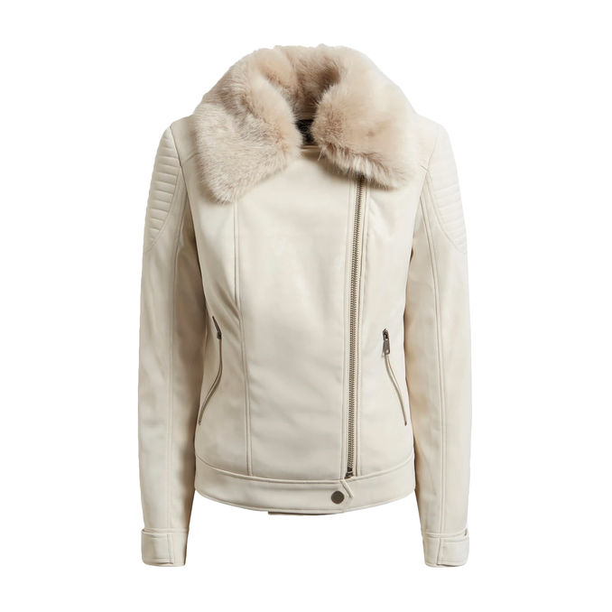 BORA FAUX LEATHER JACKET WITH FUR Woman Pearl oyster