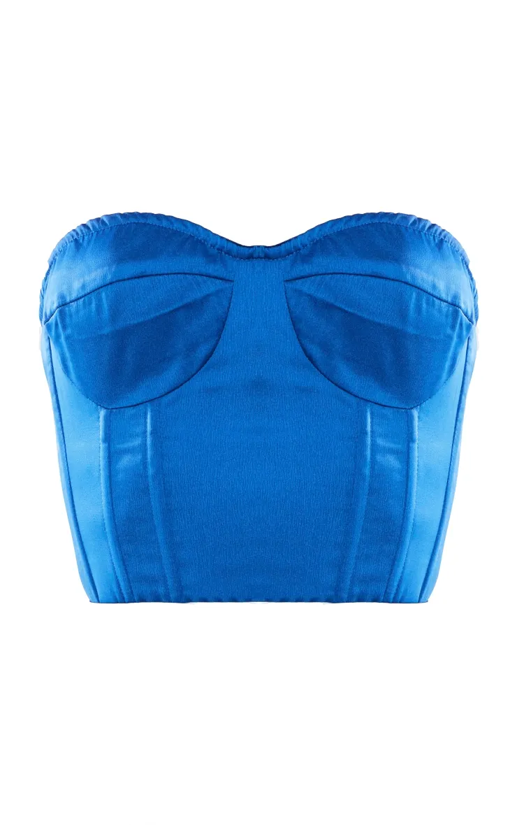 Bright Blue Strapless Satin Boned Corset