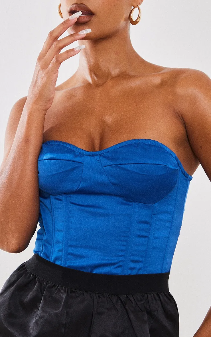 Bright Blue Strapless Satin Boned Corset