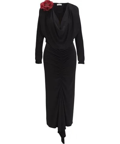 By Felizia Cowl Neck Draped Jersey Top & Midi Skirt Co-Ord Set In Black