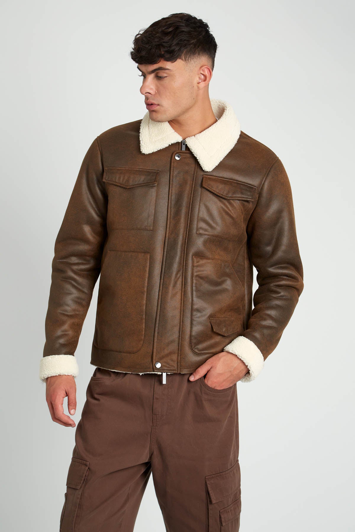 CABOT VINTAGE EFFECT FAUX SHEARLING JACKET