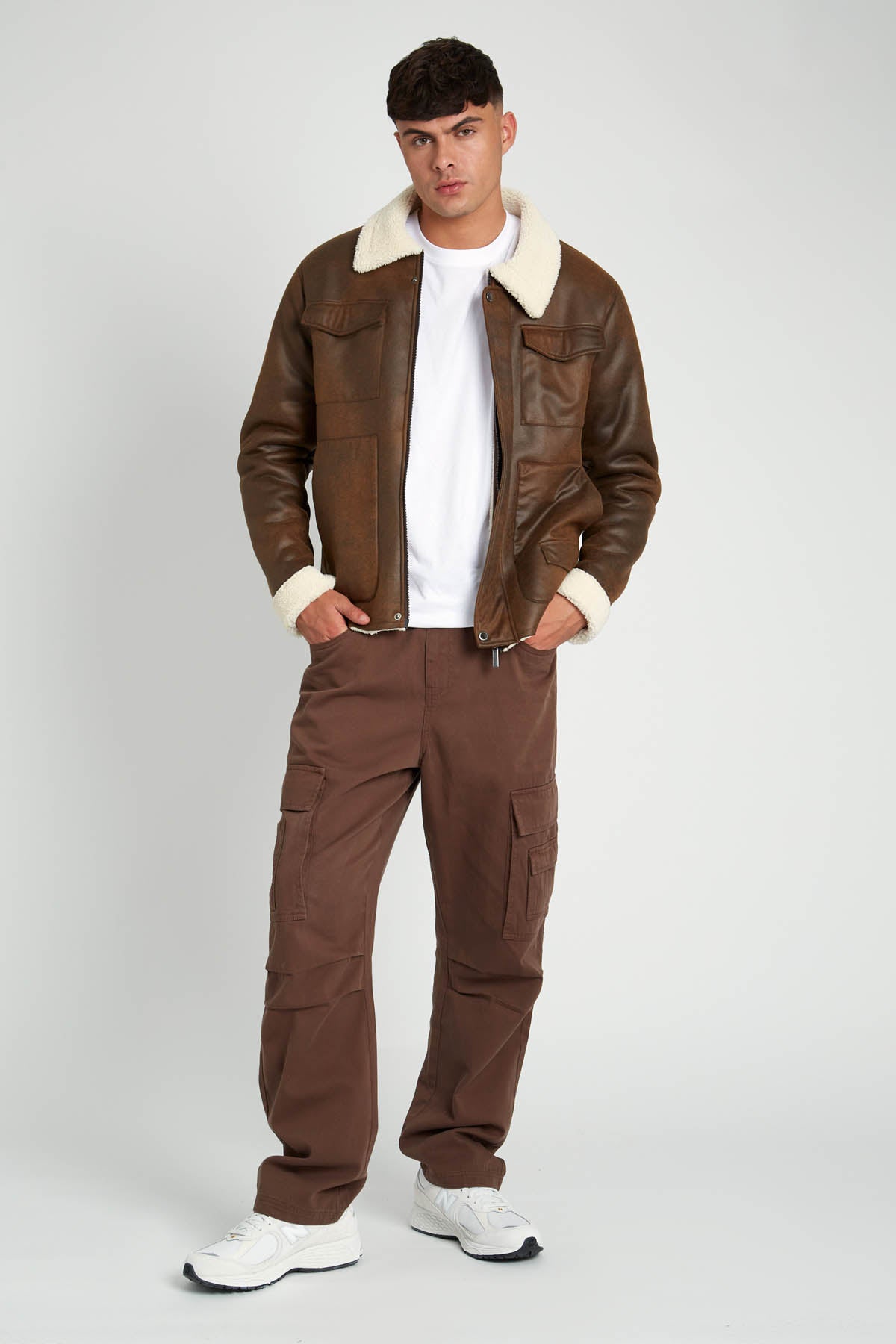 CABOT VINTAGE EFFECT FAUX SHEARLING JACKET