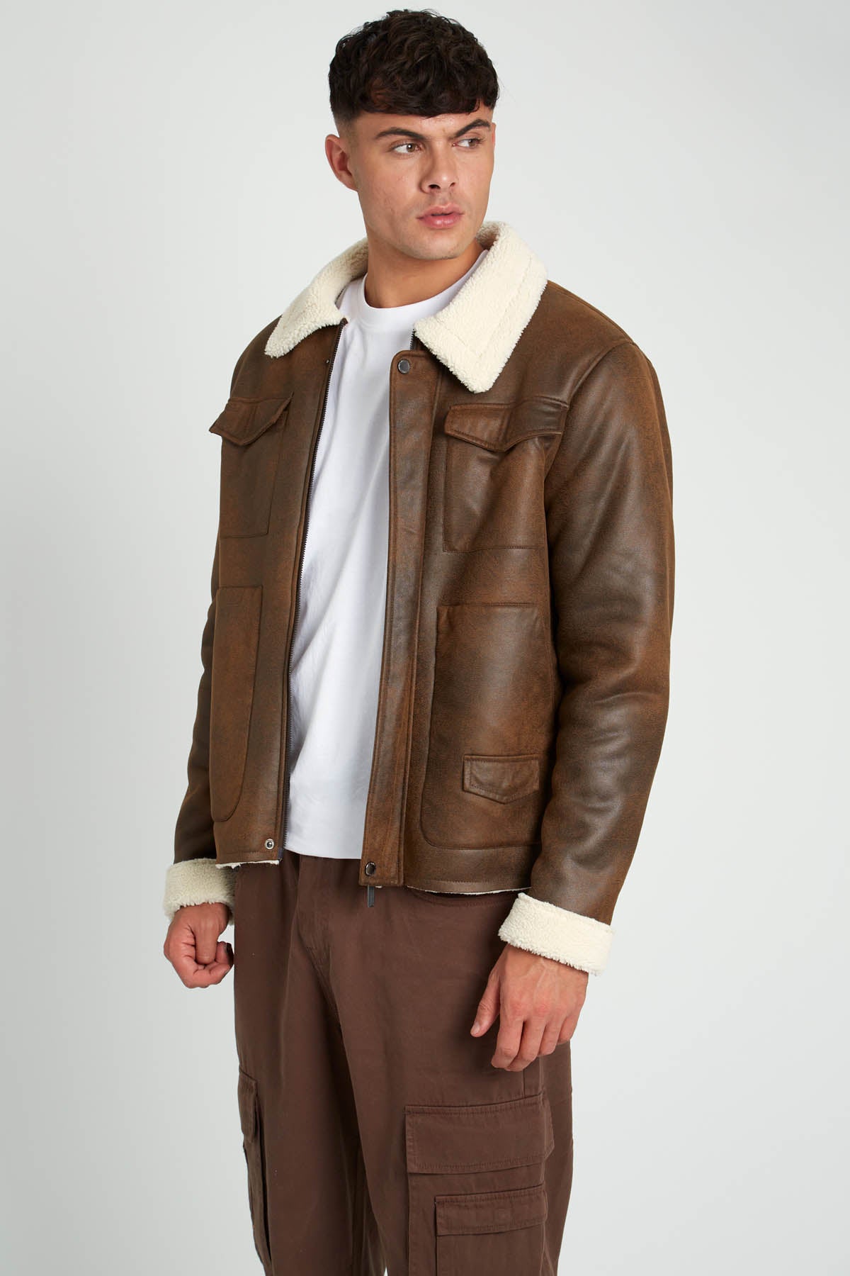 CABOT VINTAGE EFFECT FAUX SHEARLING JACKET