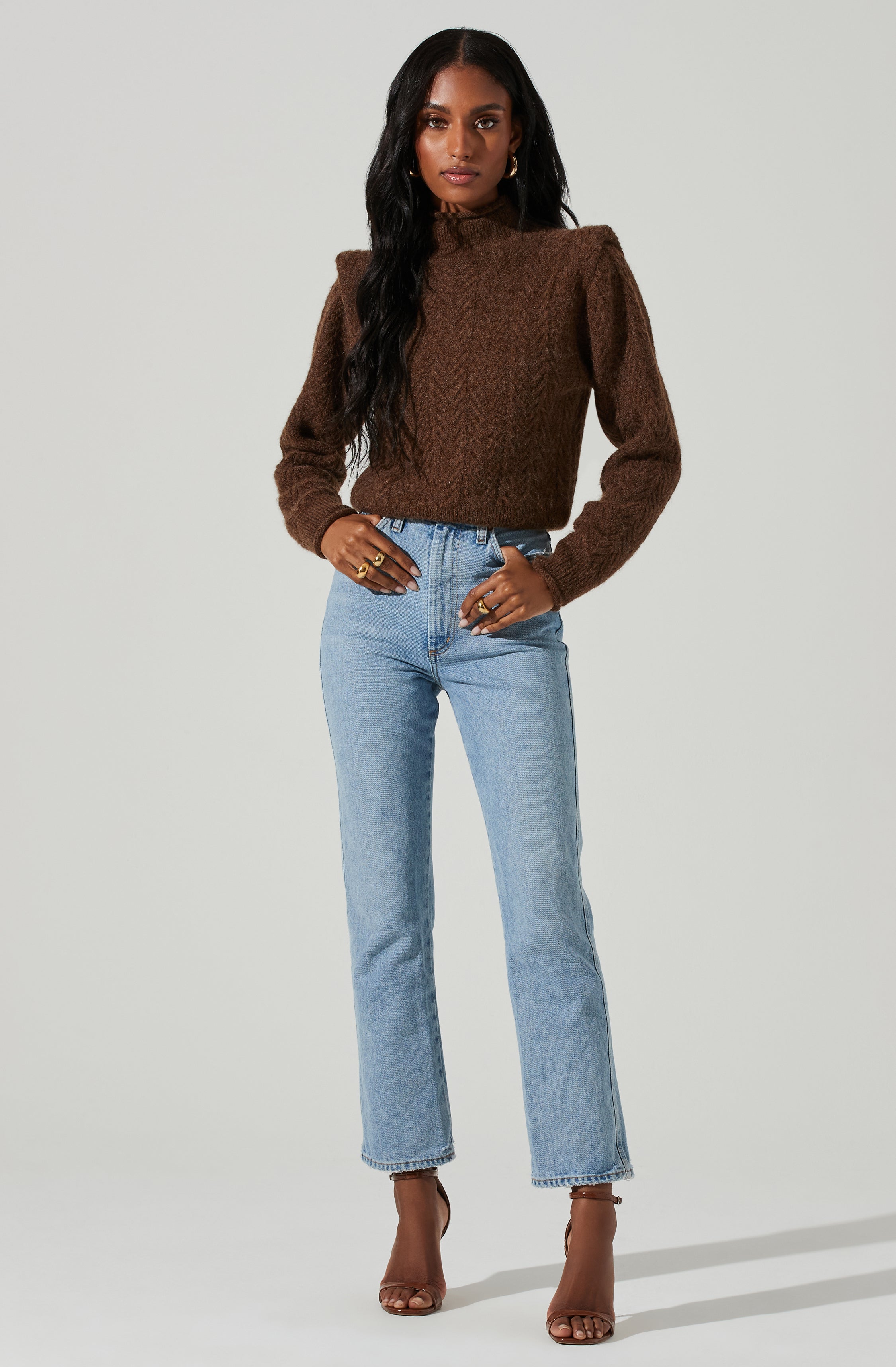 Carlota Cable Knit Mock Neck Sweater