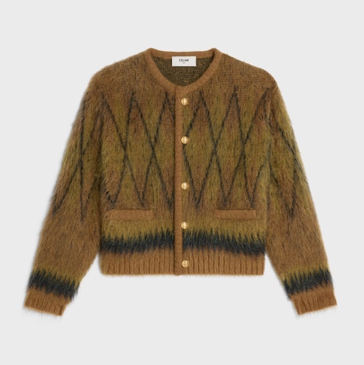 CELINE  |cardigan jacket in brushed argyle mohair