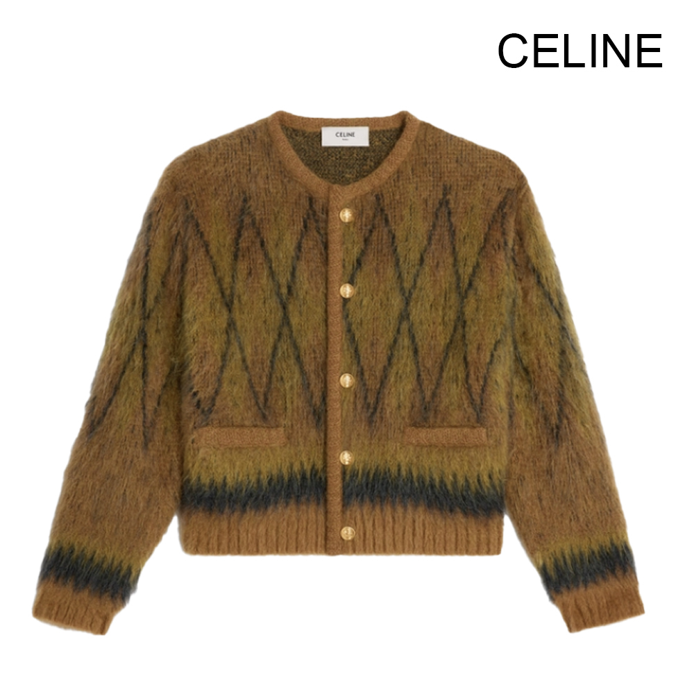 CELINE  |cardigan jacket in brushed argyle mohair