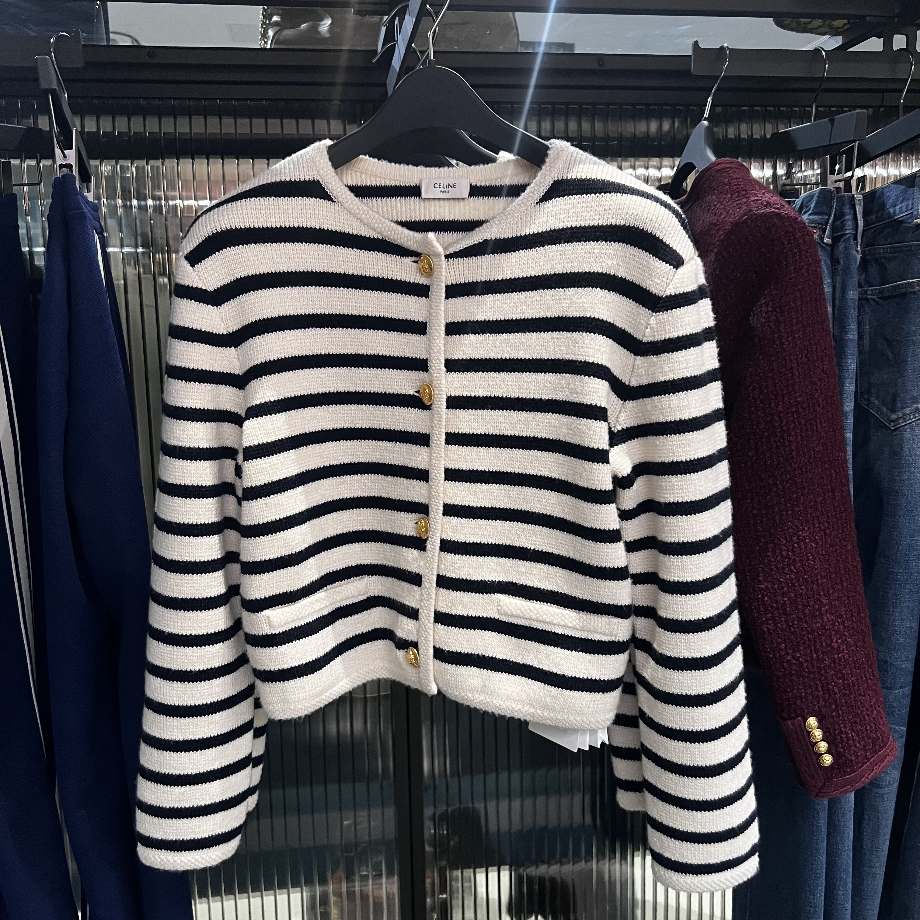 CELINE  |“chasseur” jacket in striped wool