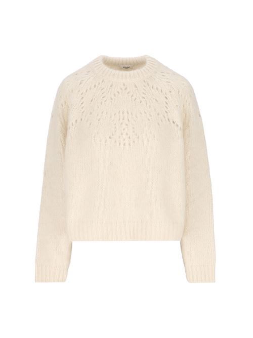 CELINE  |crew neck fair isle sweater in alpaca wool pointelle