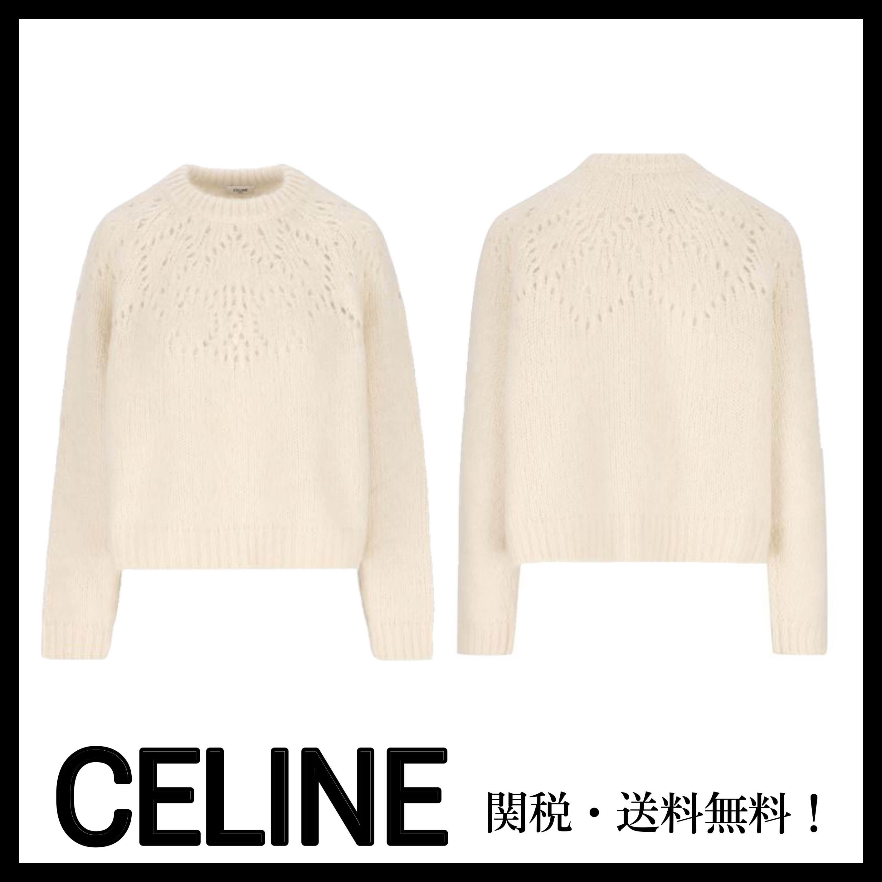 CELINE  |crew neck fair isle sweater in alpaca wool pointelle