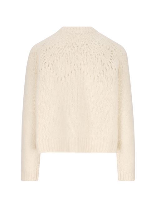 CELINE  |crew neck fair isle sweater in alpaca wool pointelle