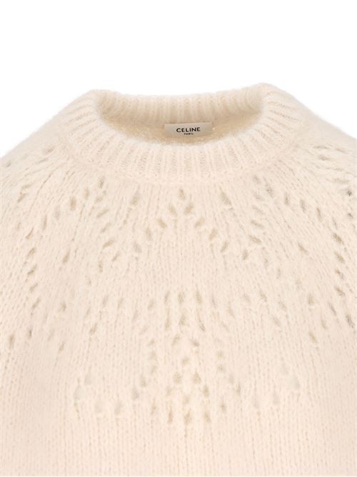 CELINE  |crew neck fair isle sweater in alpaca wool pointelle