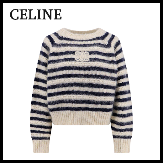 CELINE  |crew neck marinière sweater in mohair and silk