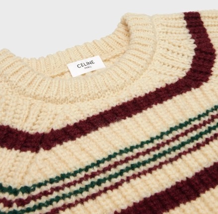 CELINE  |crew neck sweater in striped ribbed wool