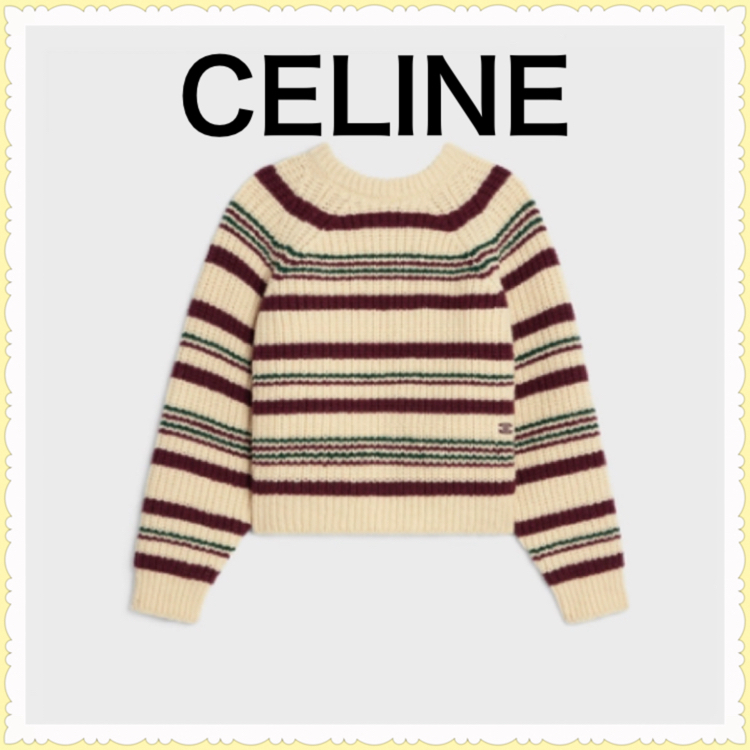 CELINE  |crew neck sweater in striped ribbed wool