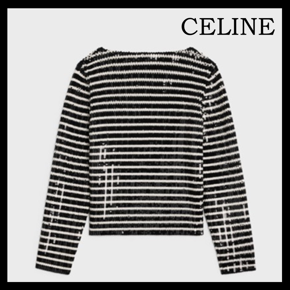 CELINE  |embroidered boat neck marinière sweater in wool