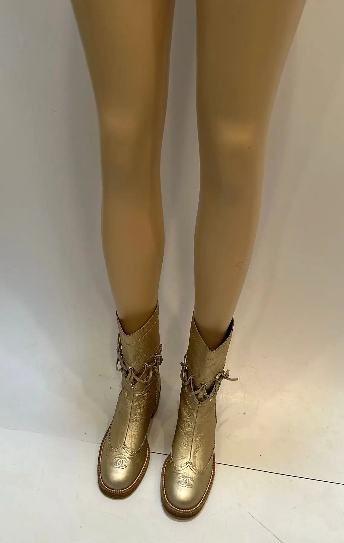 Chanel 16A Runway Gold Metallic Biker Boots EU 39.5 US 9/9.5