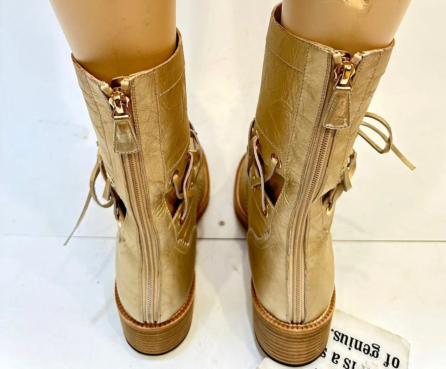 Chanel 16A Runway Gold Metallic Biker Boots EU 39.5 US 9/9.5